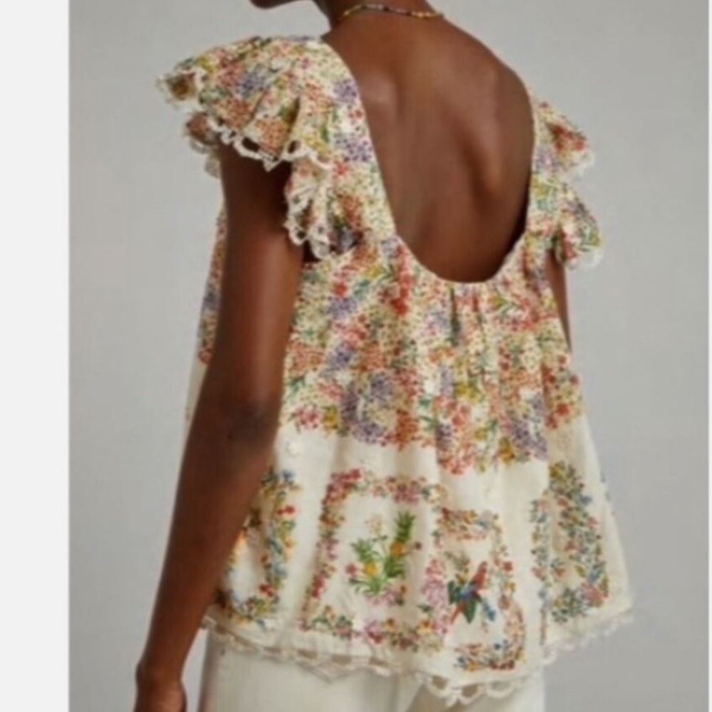 NWT Farm Rio Women's Floral Embroidered Blouse Square Neck Size M Multicolor - Picture 4 of 10